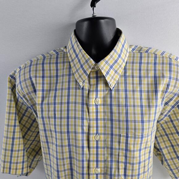 Brooks Brothers short sleeve button down shirt XL mens yellow blue 6570 - Picture 2 of 7